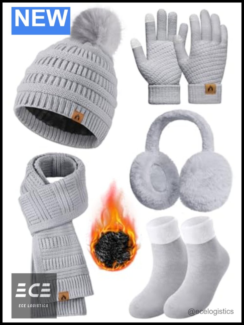Women's Winter Beanie Scarf Gloves Earmuffs Socks 5-in-1 Knit Set